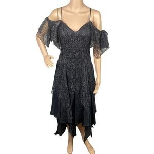 Black Gold VTG Sparkle Lace Asymmetric Whimsigoth Fairy Dress SZ S